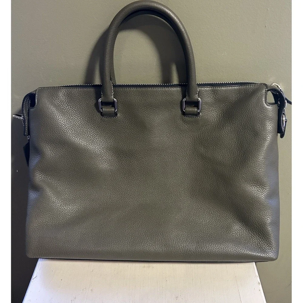 Coach Beckett Pocket Briefcase Pebble Leather NWT Utility Green Travel Purse Bag